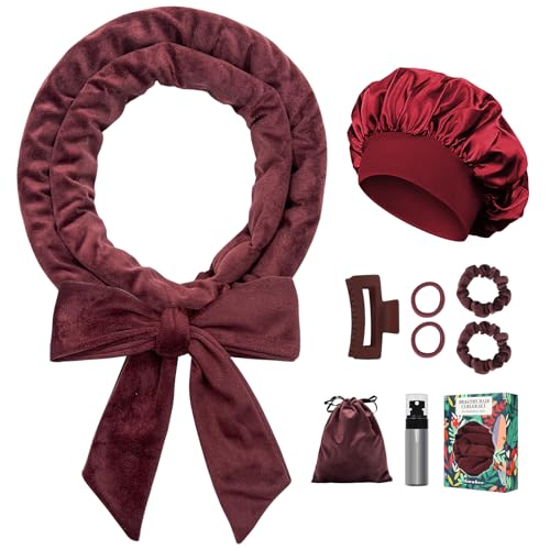 Gwabee Burgundy Velvet Heatless Hair Curlers for Overnight Waves