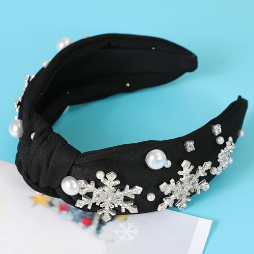 Gmmidea Christmas Snowflake Headbands for Women Black Holiday Hair Accessory