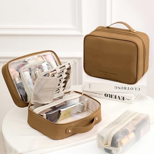 MENRU Large Travel Makeup Bag, Waterproof Leather Cosmetic Organizer