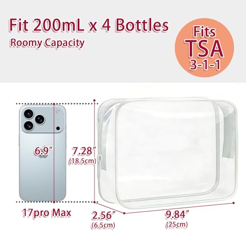 6 Pcs Large Clear Makeup Bags, TSA Approved Toiletry Bags for Travel,