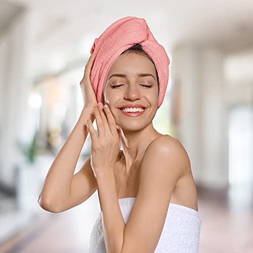 Pink Microfiber Hair Towel Wrap with Buttons - One Size Turban for Drying Hair