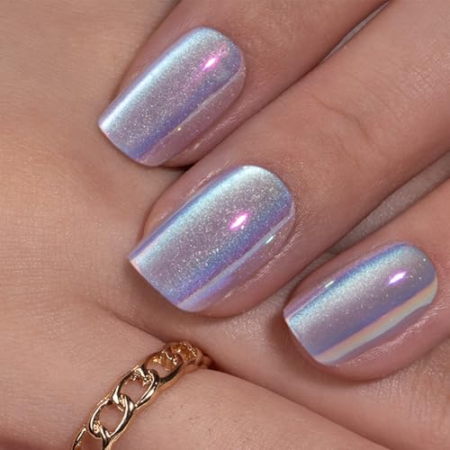 CurvLife Chrome Square Cat Eye Press On Nails - 32PCS Soft Gel