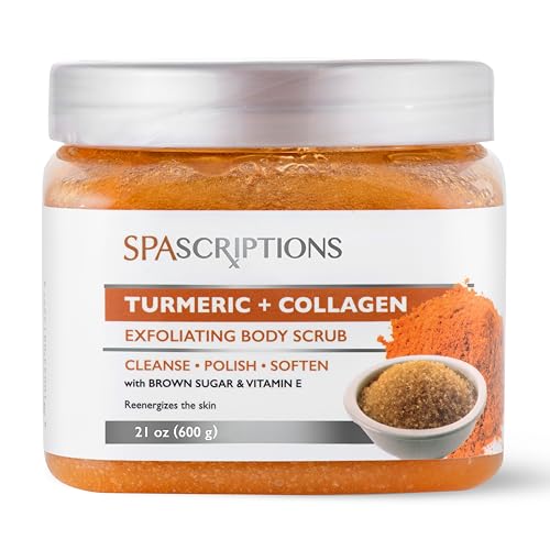 SpaScriptions Turmeric & Collagen Sugar Scrub - 21 oz Brightening Exfoliator for Dull Skin