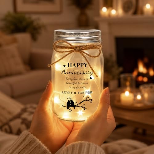 Cardinal Couple Anniversary Mason Jar LED Light - Romantic Gift
