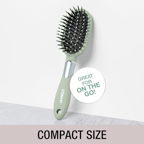 Conair Velvet Touch Cushion Hair Brush - Travel Detangler for All Hair Types - Sage Green
