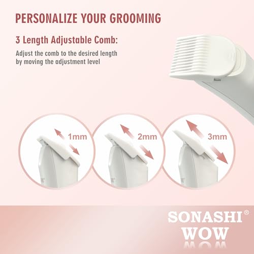 SONASHI WOW White Waterproof Electric Body Hair Trimmer for Men & Women - Painless Bikini & Groin Groomer, Rechargeable Wet/Dry Shaver