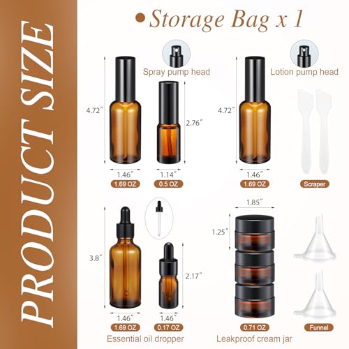 Jingmore 13-Piece Glass Travel Skincare Container Set with Toiletry Bag