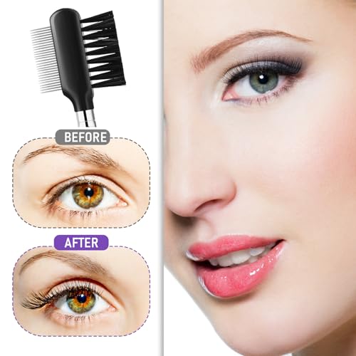 Travel Eyelash Comb Set - 2 Pack Metal Eyelash Separator & Eyebrow Brush