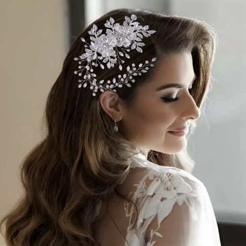 DIMNIE Rhinestone Bridal Hair Comb - Silver Wedding Headband