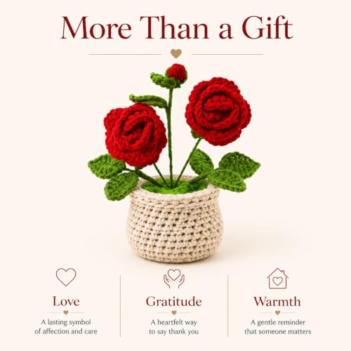 Handmade Crochet Red Rose Decor - Romantic Gift for Her