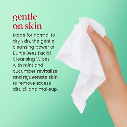Burt's Bees Cucumber & Mint Facial Towelettes, 30 Ct - 100% Plant-Based