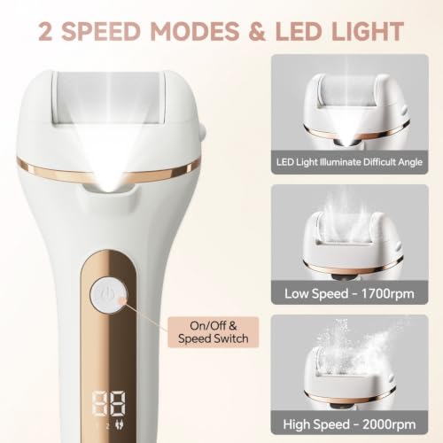 SilkGlow White Electric Foot Callus Remover Kit with 3 Replacement Rollers - Rechargeable Waterproof Pedicure Tool