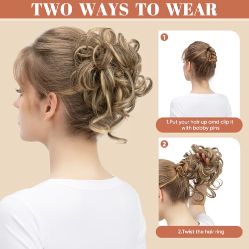 SARLA 2-Pack Messy Bun Hair Piece - Wavy Curly Synthetic Updo Scrunchie