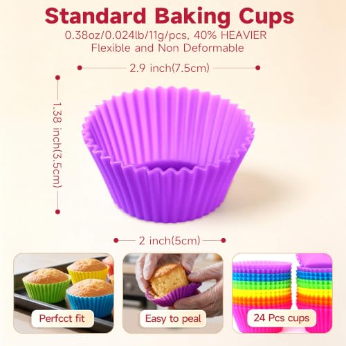 Reusable Silicone Baking Cups - 24 Pack, Non-Stick & BPA Free