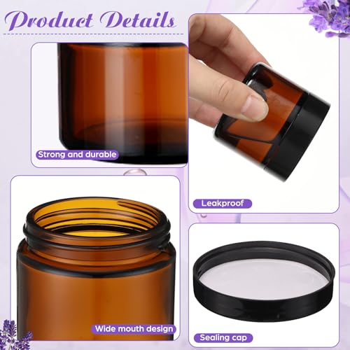 2 oz Amber Glass Jars with Black Lids - 12 Pcs for Candle Making & Storage