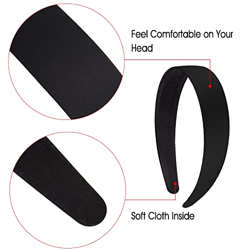 SIQUK 30 Pcs Black Satin Headbands for Women Non-Slip 1 Inch Wide – DIY Hair Accessories