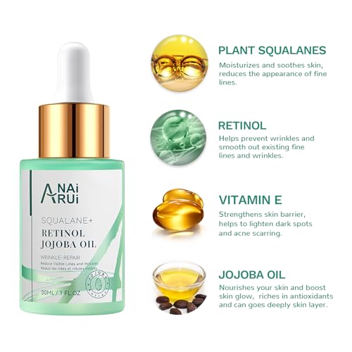 Squalane Retinol Jojoba Facial Oil 1.05 fl oz – Lightweight Anti-Aging Moisturizer