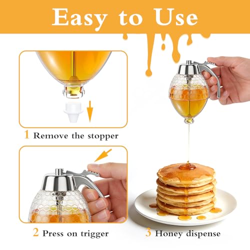 No-Drip Honey Dispenser 8 oz Glass Jar with Honeycomb Design