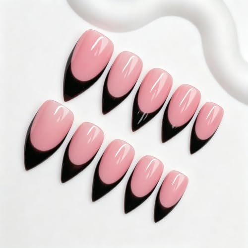 White French Tip Stiletto Press On Nails - Handmade Pen Shape Fake Nails