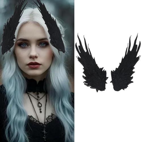 Black Angel Wing Feather Hair Clips - Lolita Cosplay Hair Barrettes