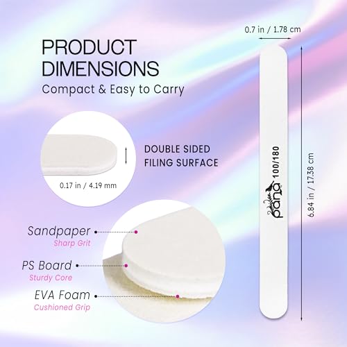 PANA Professional White Round Emery Board Nail Files 100/180 Grit Pack of 50