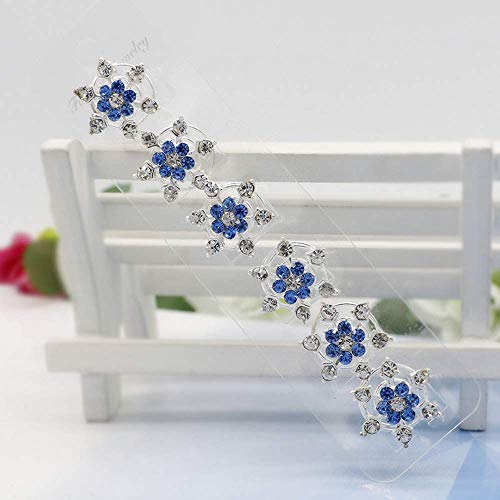 20 Pcs Snowflake Spiral Hair Pins - Rhinestone Bridal Hair Coils (Blue)
