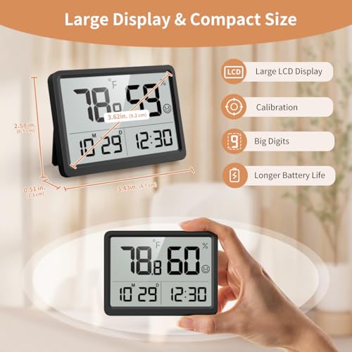 DOOMAY Digital Hygrometer and Temperature Monitor - 3.62" LCD, Manual Calibration, 10s Refresh, 3-Way Mount