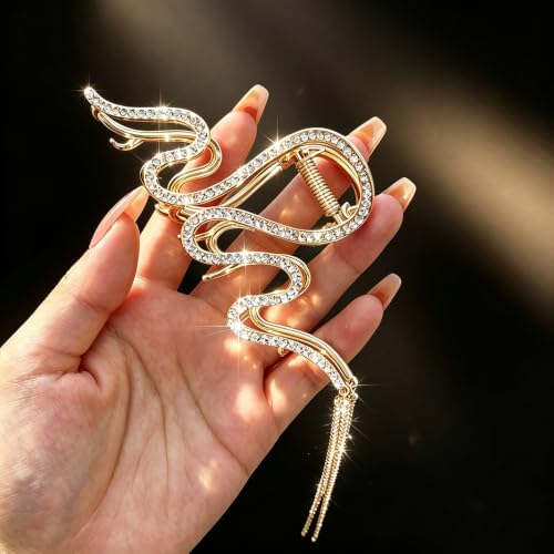 Gold Sparkle Claw Clip with Dangling Chain - Elegant Hair Accessory
