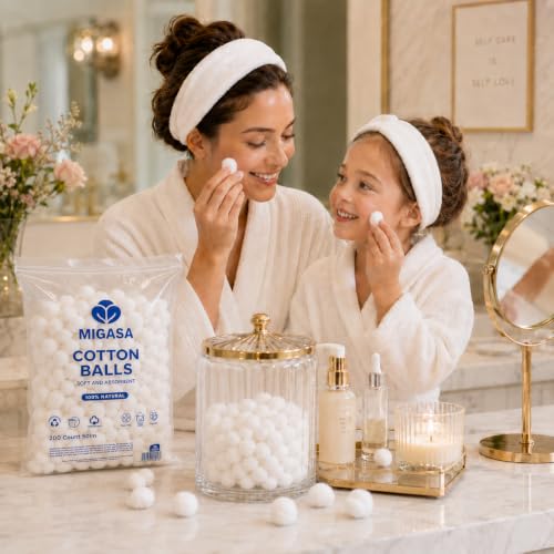 Migasa 100% Pure Hypoallergenic Cotton Balls – 200 Count Soft Skincare
