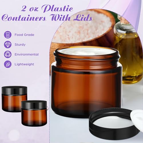 2 oz Amber Glass Jars with Black Lids - 12 Pcs for Candle Making & Storage