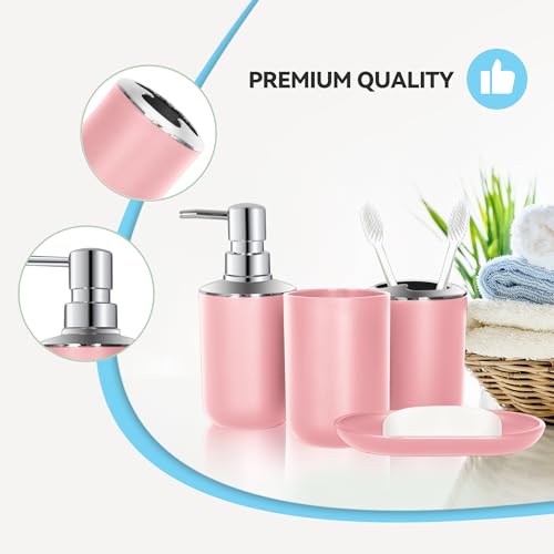 Pink Bathroom Accessory Set - 4 Piece Plastic Essentials