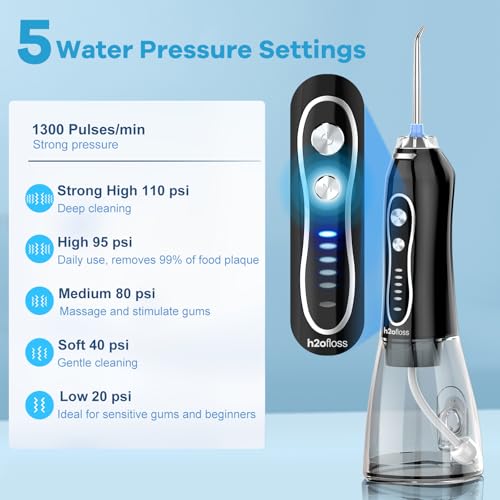 H2ofloss Portable Water Dental Flosser - Cordless Oral Irrigator, Black