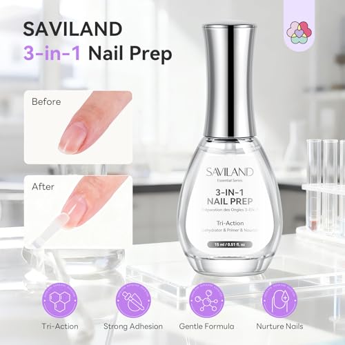 SAVILAND 3-in-1 Nail Dehydrator, Primer & Nourishing Base for Long-Lasting Manicures