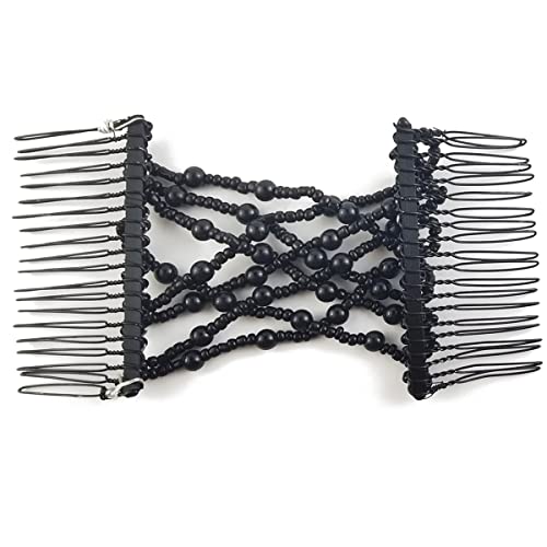 NSBELL 6-Piece Magic Elastic Beaded Hair Combs - Double Clip Hair Styling