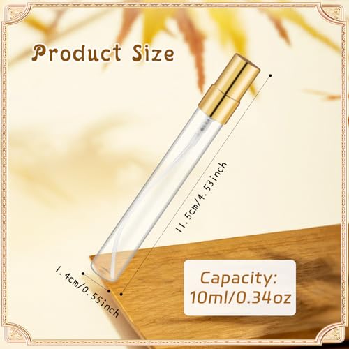 50 Pcs 10ml Fine Mist Glass Spray Bottles with Gold Lids - Refillable Perfume Vials