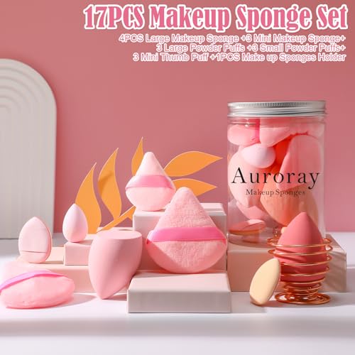17PCS Makeup Sponge Set with Holder - Beauty Sponges & Puffs