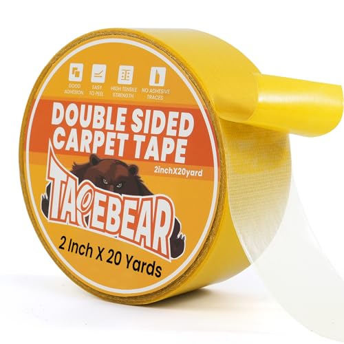 TAPEBEAR Double Sided Carpet Tape - 2 Inch x 20 Yards, Heavy Duty, Residue-Free Gripper for Rugs and Floors