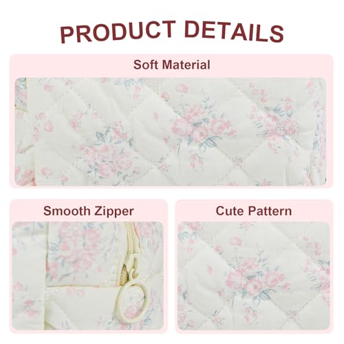 Pink Roses Quilted Makeup Bag for Women Girls Travel Cosmetic Organizer Cute & Spacious