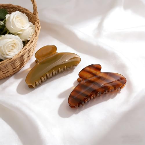 BOUNIQ 4.1-Inch Large Acetate Claw Clips - Caramel & Olive Green Set