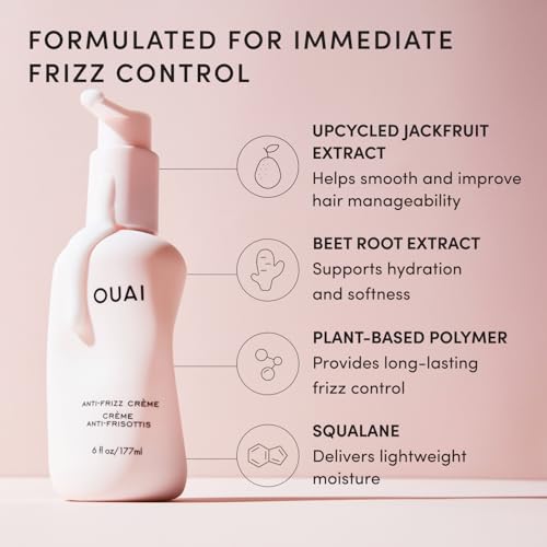 OUAI Anti-Frizz Hair Cream - Travel Size Moisturizing Heat Protectant (3 oz)