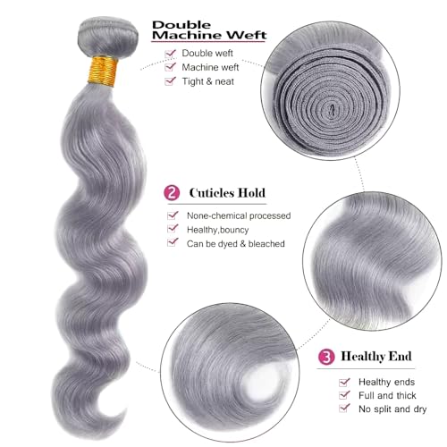 MavKuvx Brazilian Body Wave Grey Human Hair Bundles - 3 Pack 150g Total
