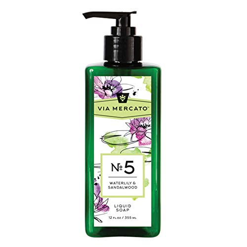 Via Mercato Liquid Soap - Shea Butter Enriched, 12 oz Waterlily & Sandalwood