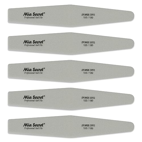 Mia Secret 5 Pack Sponge Diamond Nail Files 100/180 Grit - Nail Buffers for Manicure
