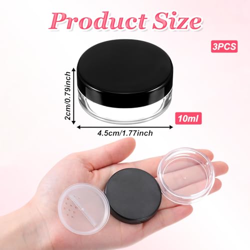 3 Pack 10ml Refillable Black Powder Containers with Sifter
