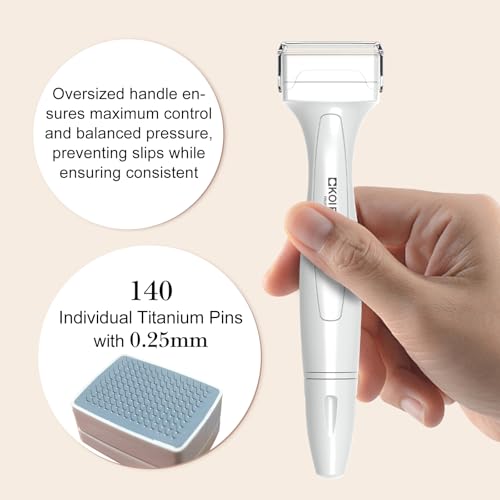 Koi Beauty Premium Derma Stamp, Manual Microneedling for Face Body Scalp, Titanium Microneedle Stamp Pen, Skincare Tool for Men and Women - White
