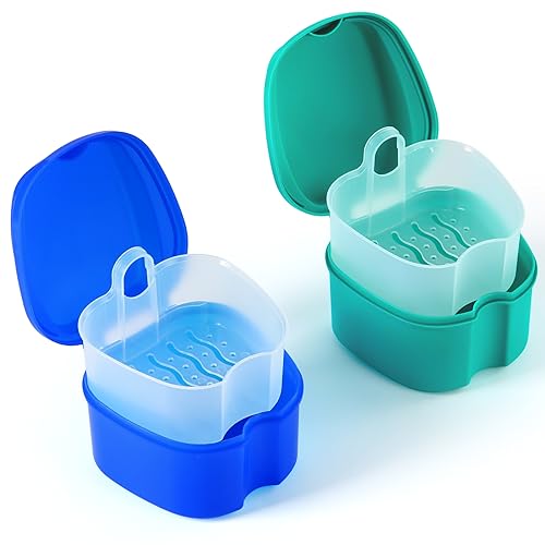 JMU Denture Bath Case Set with Strainer | Navy & Teal Blue