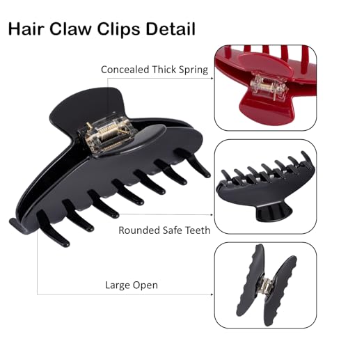 Fiwnpow 2PCS Acetate Hair Claw Clip Set - 4 Inch Cherry Red & Black