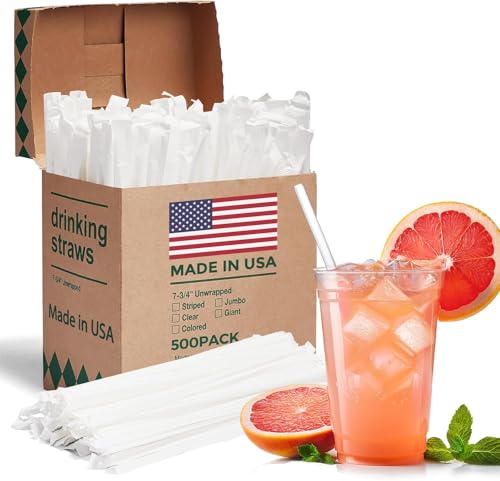 Glotoch 500PCS Individually Wrapped Clear Plastic Straws - 7.75" Long, 0.24" Diameter