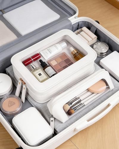 LETGO 2 Pack White Waterproof Clear Makeup Bags Set Travel Cosmetic Organizer