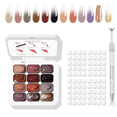 Finger Secret 12-Color Ombre Gel Nail Polish Set with 100 Sponges